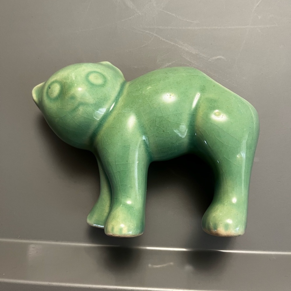 Green Ceramic Cat Figurine